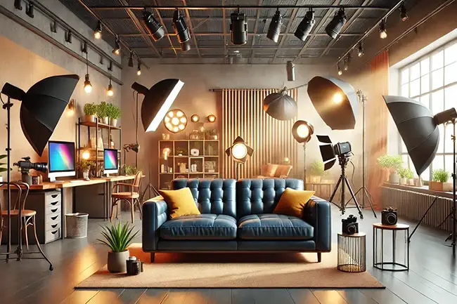 blaues Ledersofa