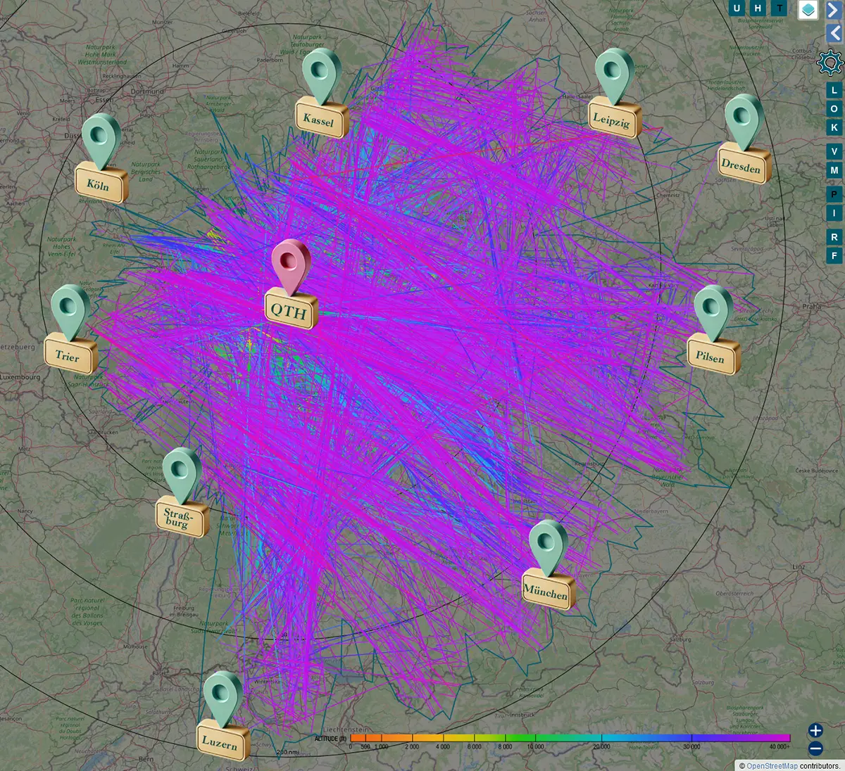 Tar1090 Screenshot der Groundplane mit ptracks