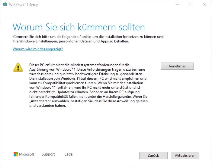 Windows 11 setup confirmation (German)